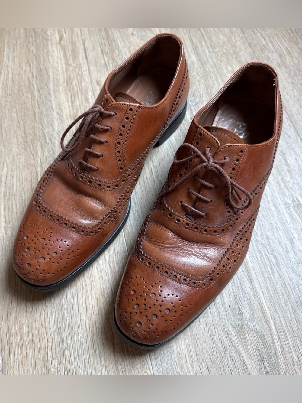 Prada Men's Brown Leather Wingtip Dress Shoes 9